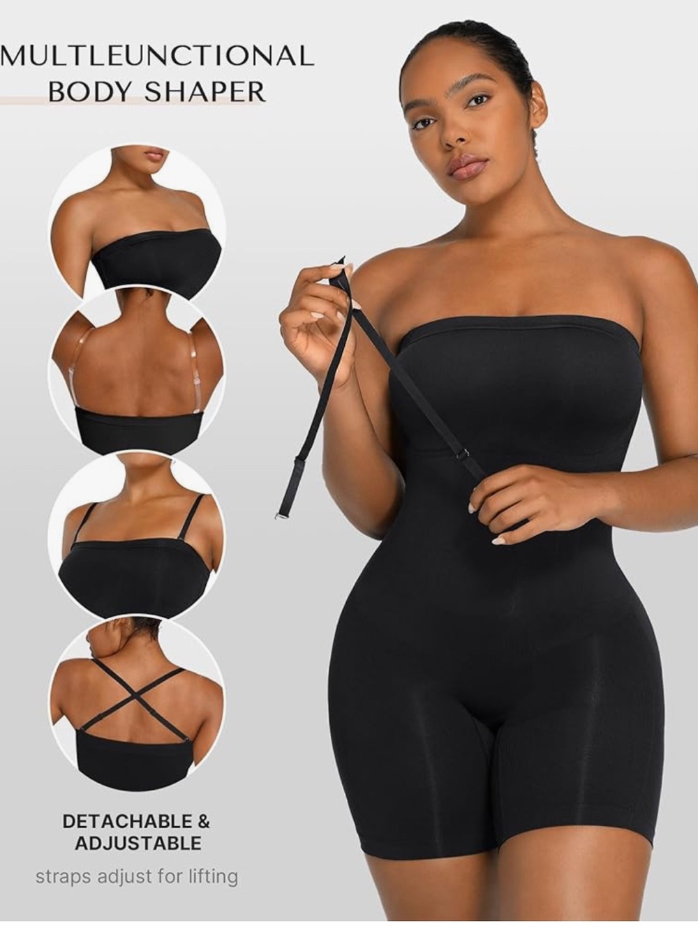 SHAPELLX Shapewear Bodysuits Tummy Control Butt Lifter removable Straps